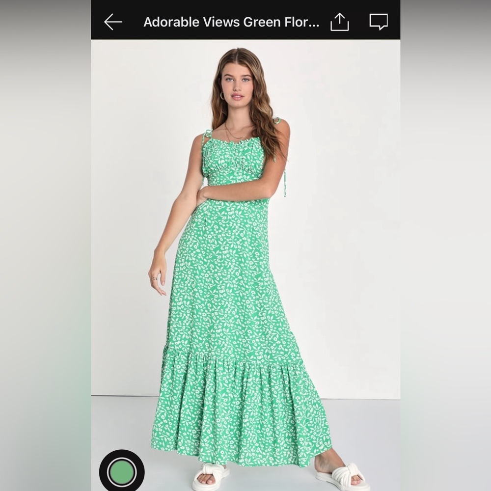 Lulus Adorable views green floral print tie strap maxi dress- new with tags